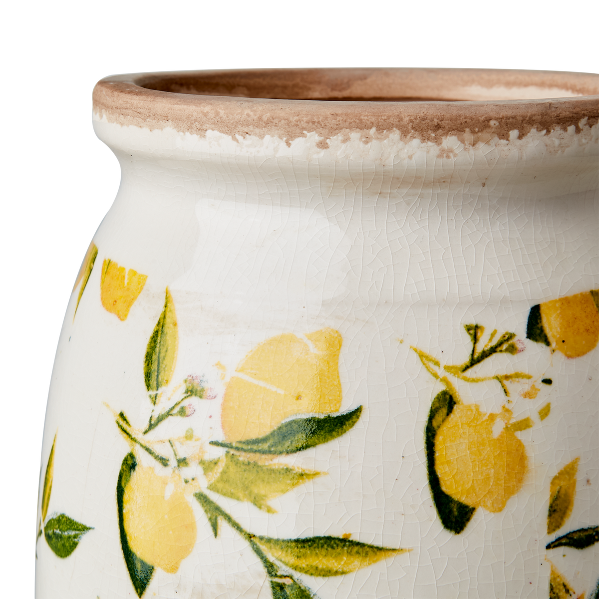 LEMONA stengodsurna 37 cm hög med rustik finish och somrigt medelhavsmönster