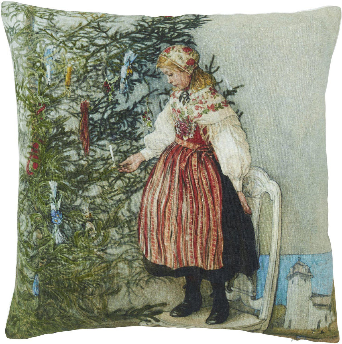 Konfekt kuddfodral med motivet Lillanna vid en julgran av Carl Larsson