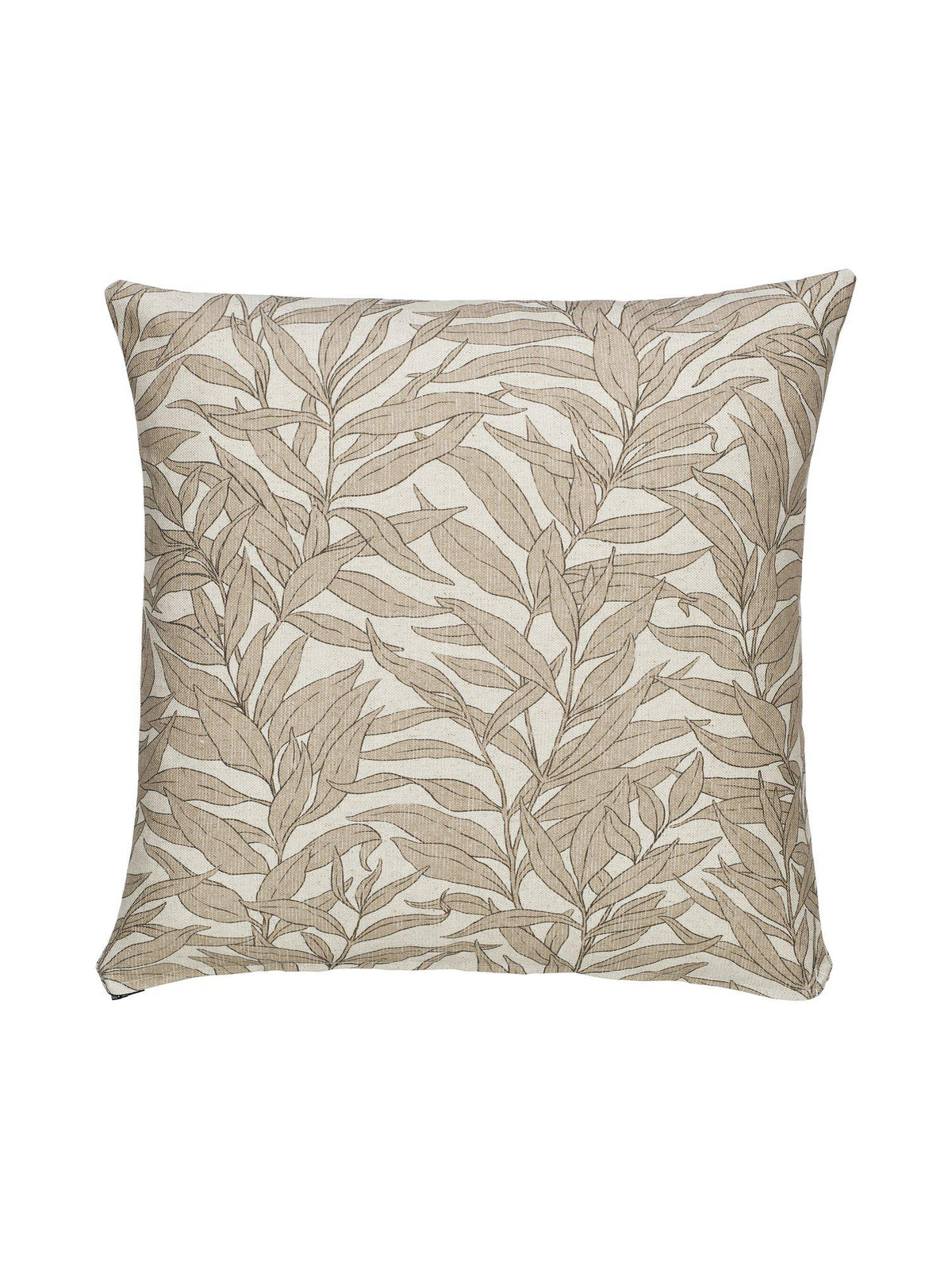 Beige kuddfodral 45x45 cm med tryckt bladmönster i linneblandning