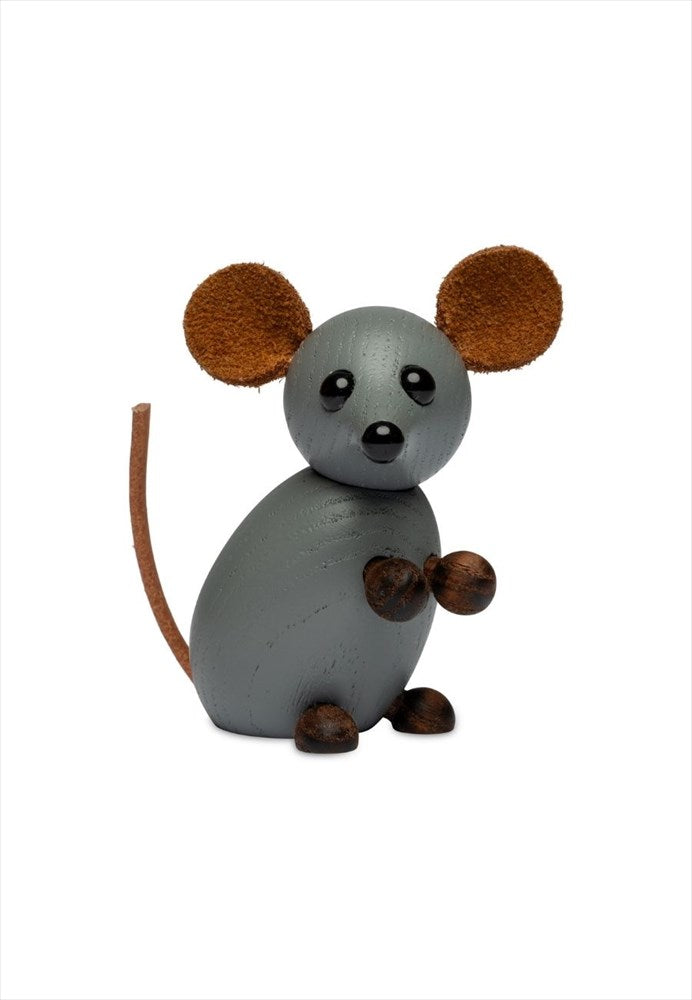 The Farm Mouse trädekoration grå figur med läderdetaljer