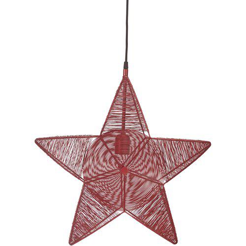 Röd Rigel adventsstjärna i metall hängande i svart textilsladd