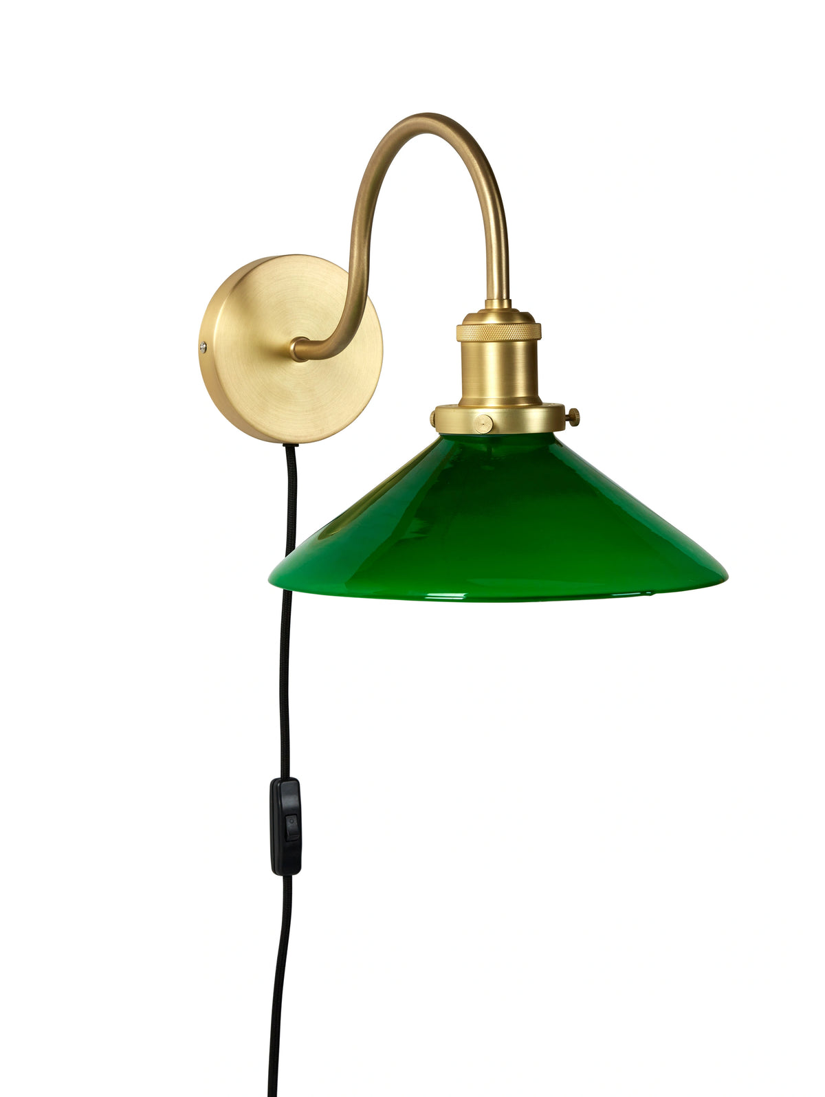 Axel vägglampa 25cm i grönt glas med mässingsstomme och svart sladd