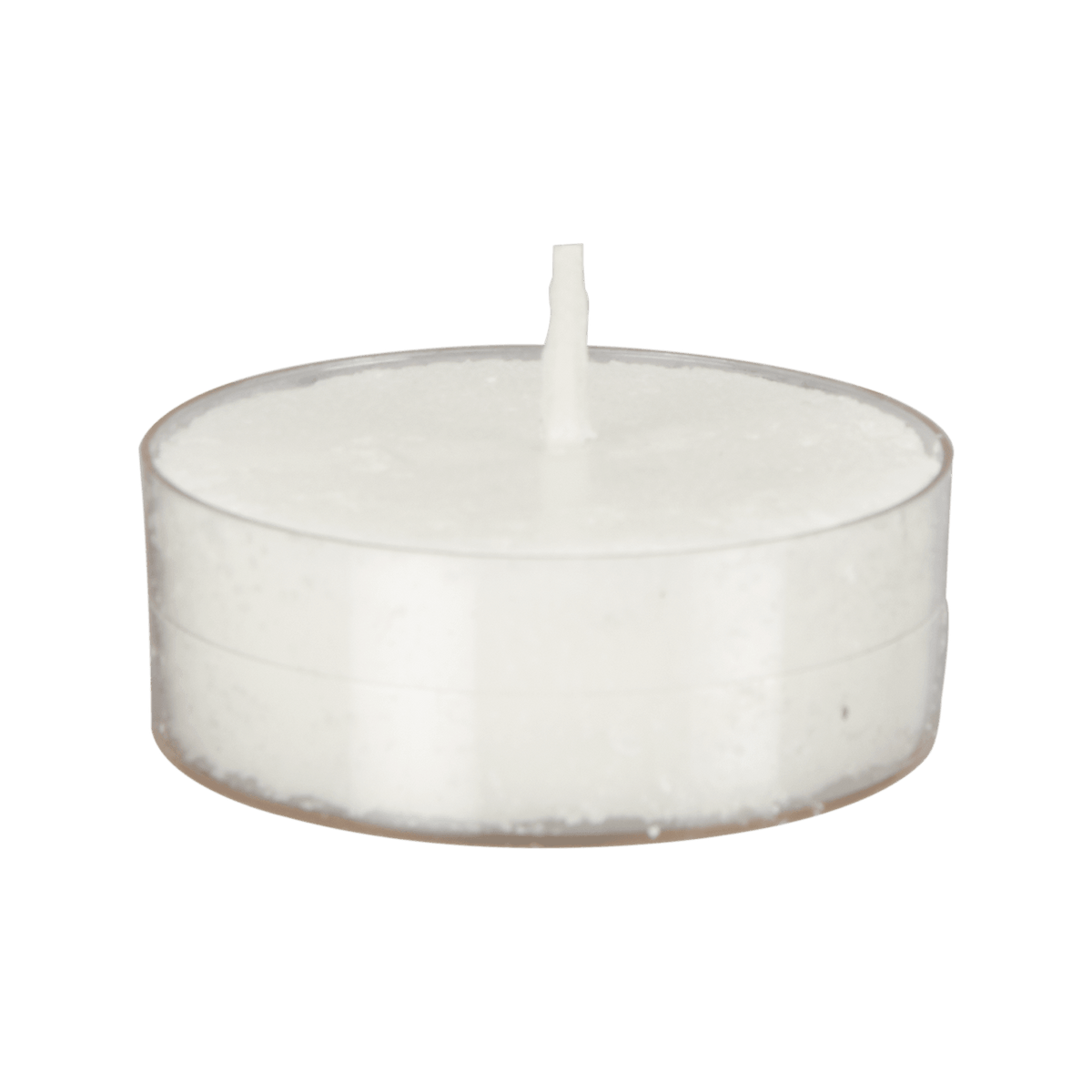 Närbild på Tea Lights värmeljus 12-pack med vit färg och klar kopp