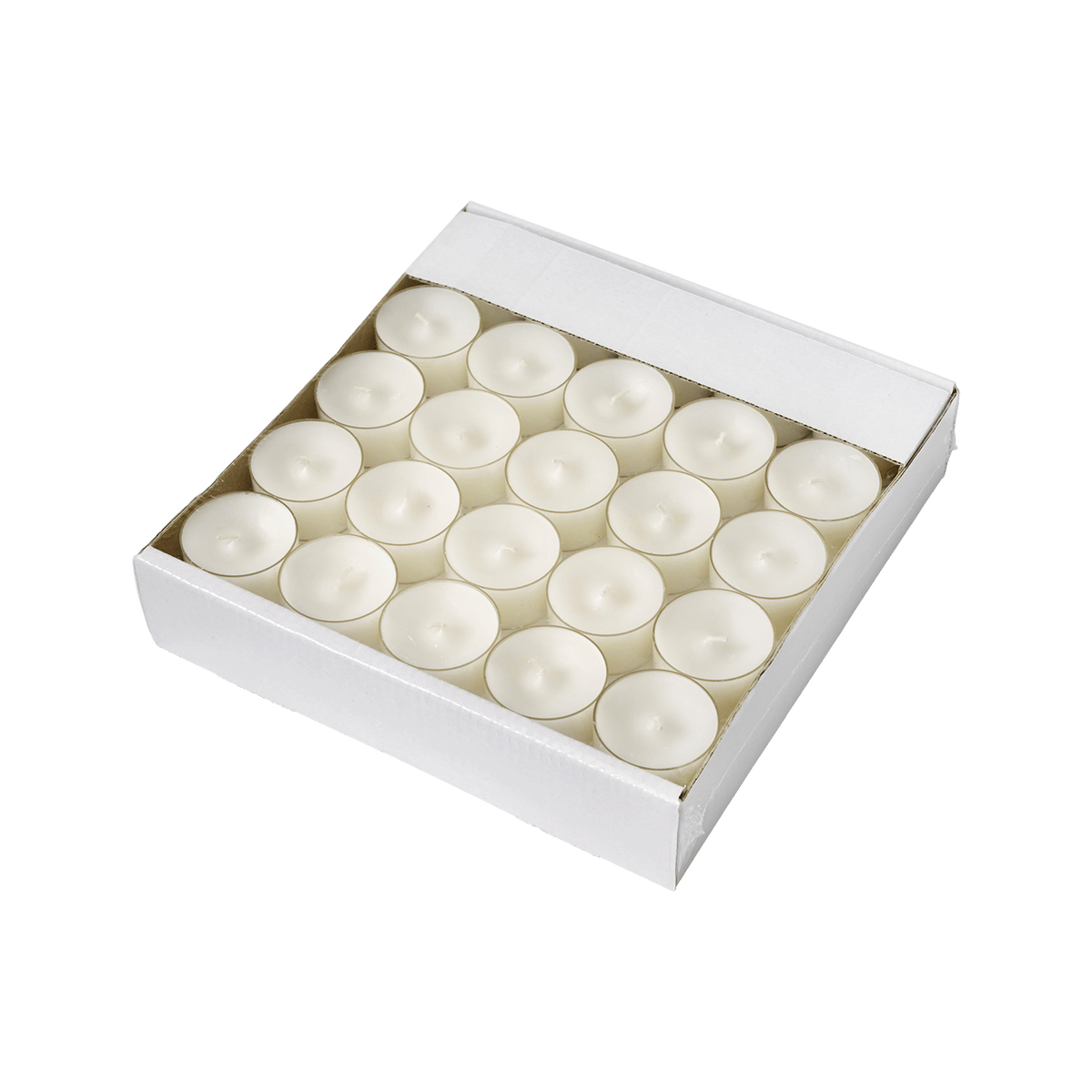 TEA LIGHTS värmeljus 50-pack i vit färg i öppen förpackning