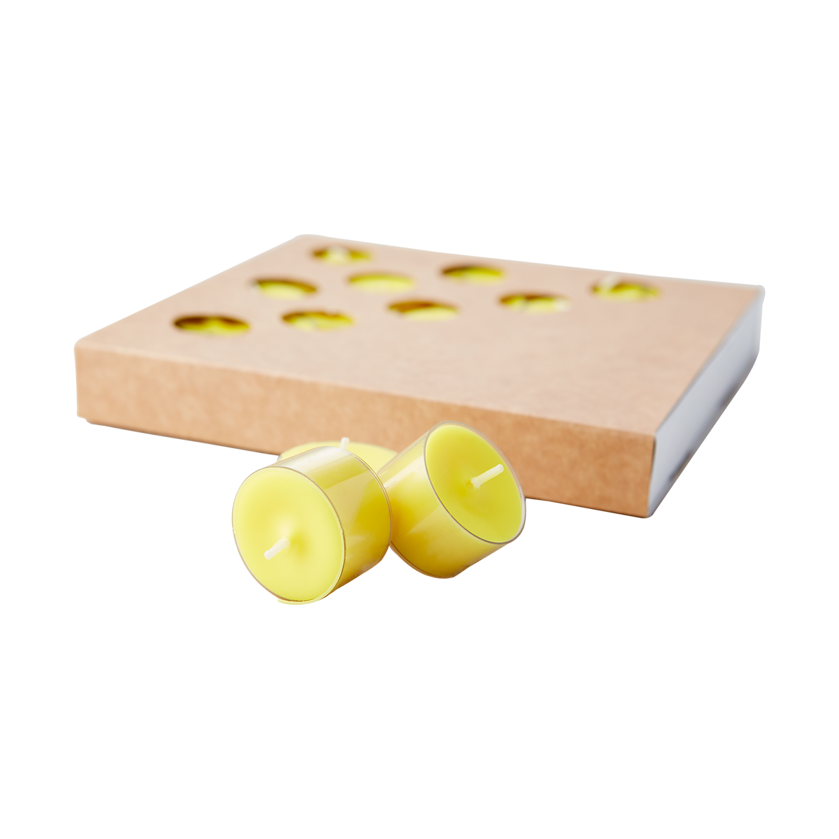 Gula Citronella värmeljus i en snygg pappkartong