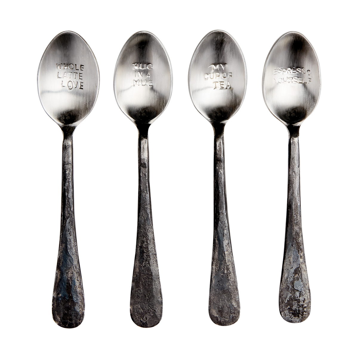 ODIN skedar 4-pack i silver med graverad text från Affari of Sweden