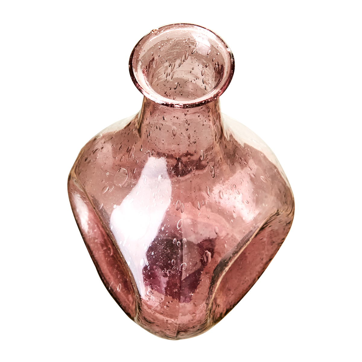 Närbild på rosa handgjord glasvas VIOLETTA med unika bubblor