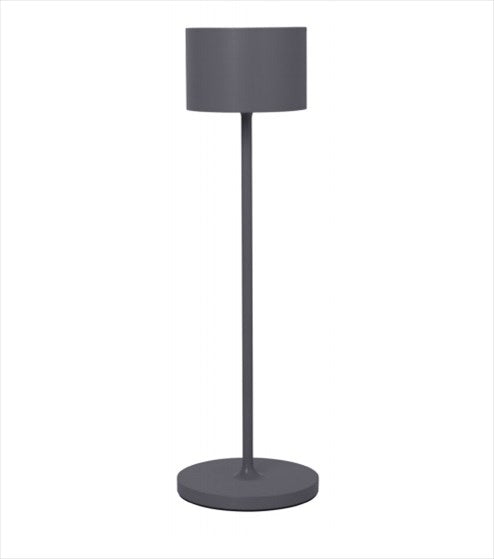Grå Farol mobil LED-lampa i minimalistisk design på vit bakgrund.