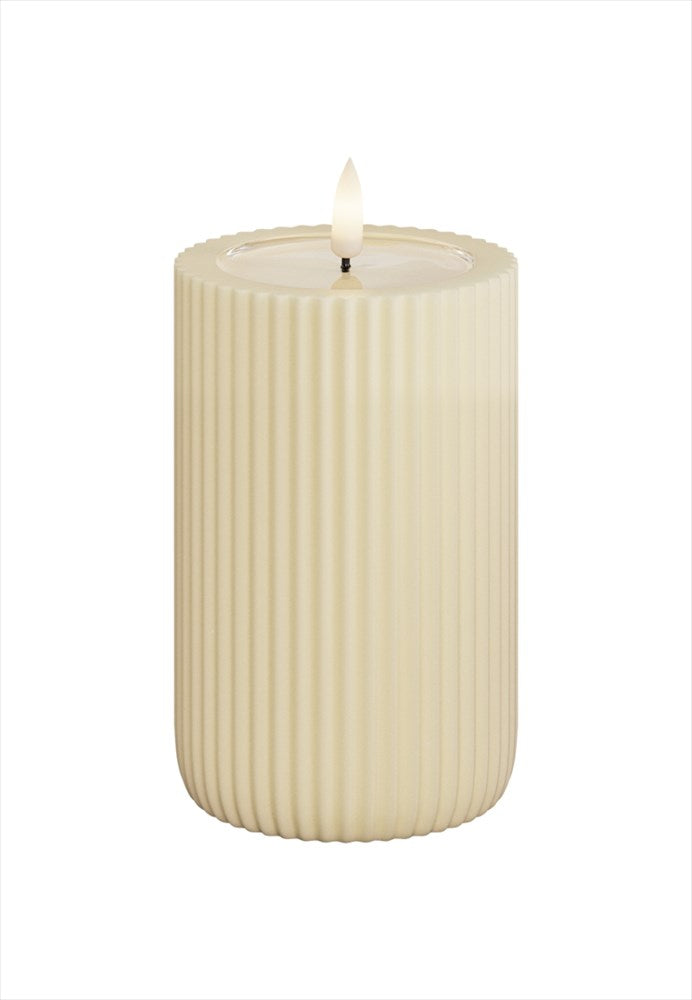 Unique LED Blockljus Stripe Cream med räfflad yta och flammande effekt