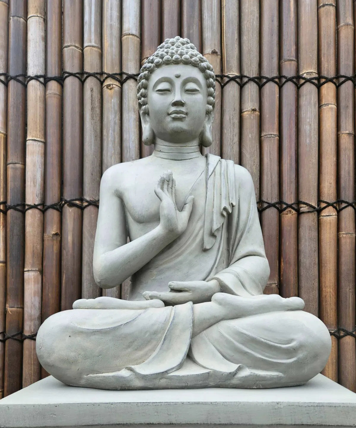 Sittande Buddha Trädgårdsstaty – 75 cm, grå - Hemboden