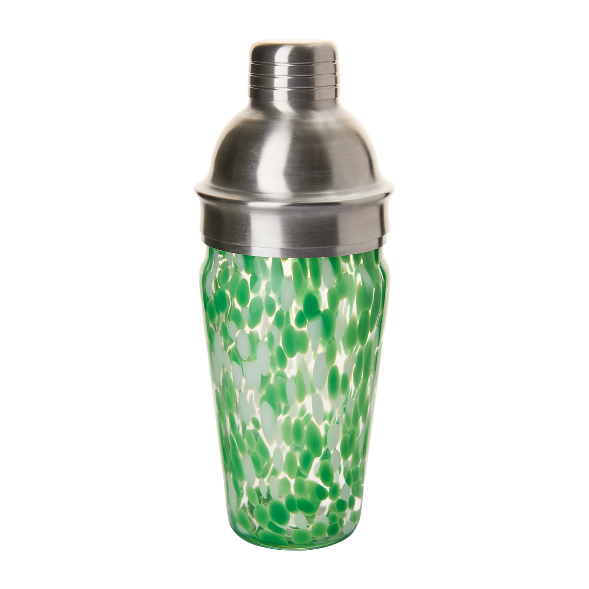 Cocktailshaker klar/grön, munblåst glas 50 cl med metallock, handgjord från Hemboden.
