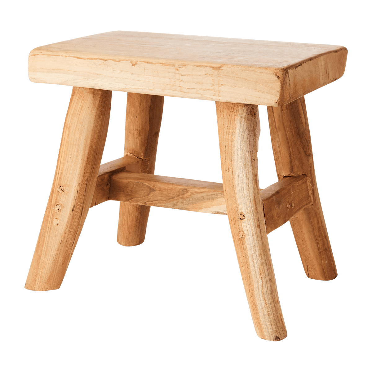PALLE pall i naturfärgad massiv teakrot sedd från sidan