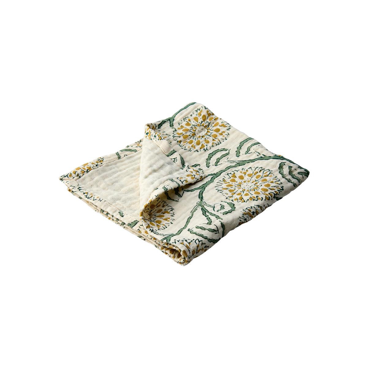 AGNES servett grön/gul blommönster 10-pack i bomull, 40x40 cm