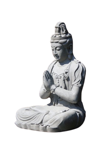 Mediterande Guanyin trädgårdsstaty i fiberlera sett framifrån