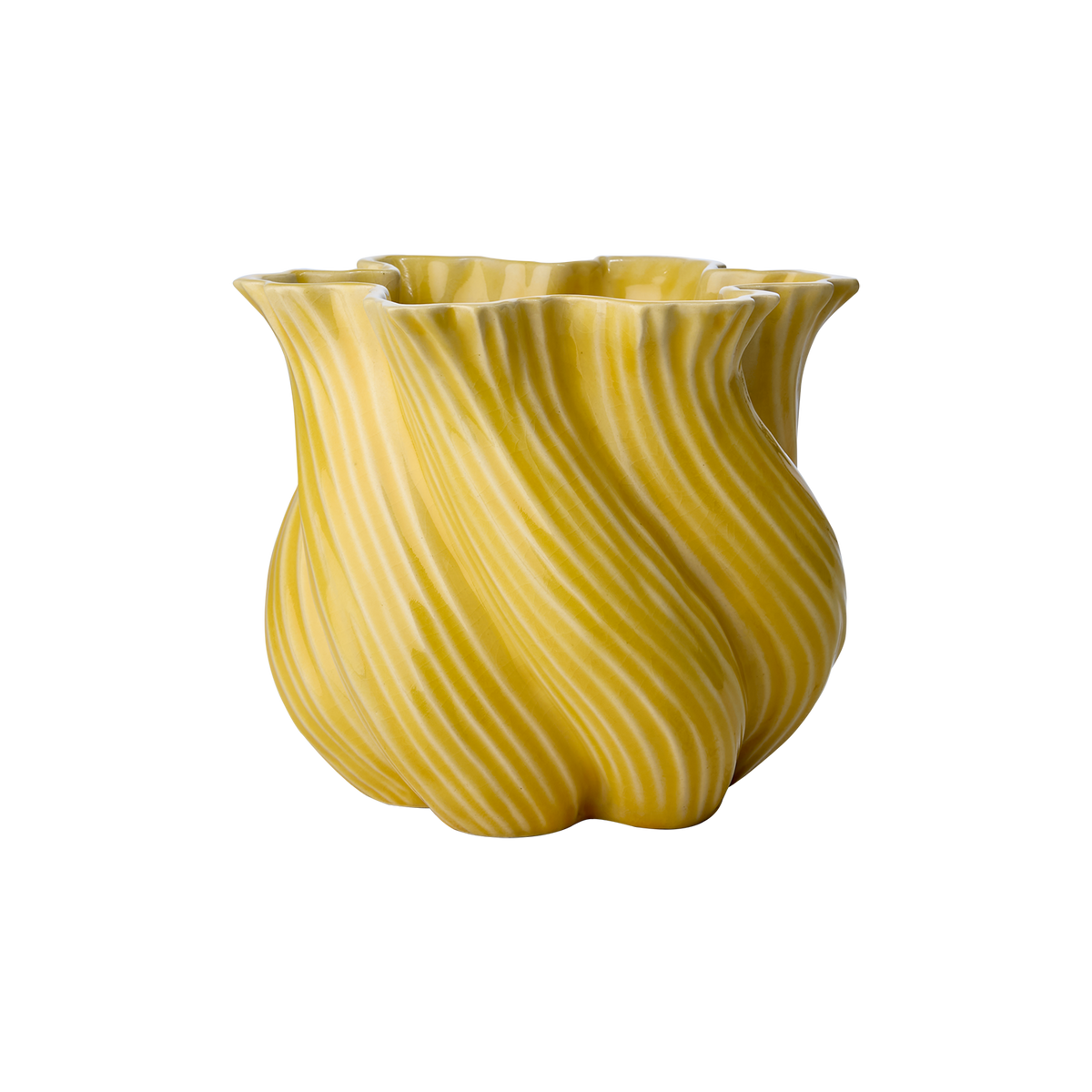 TWIST vas i gul färg Ø20xH18 cm, stengods med vriden design från Affari of Sweden.