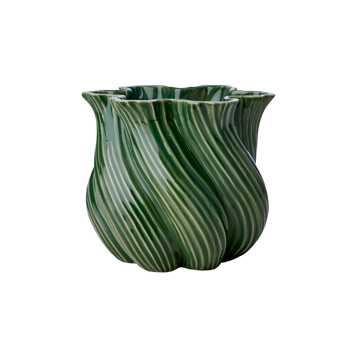 TWIST vas i grön färg Ø20xH18 cm, stengods med vriden design från Hemboden.