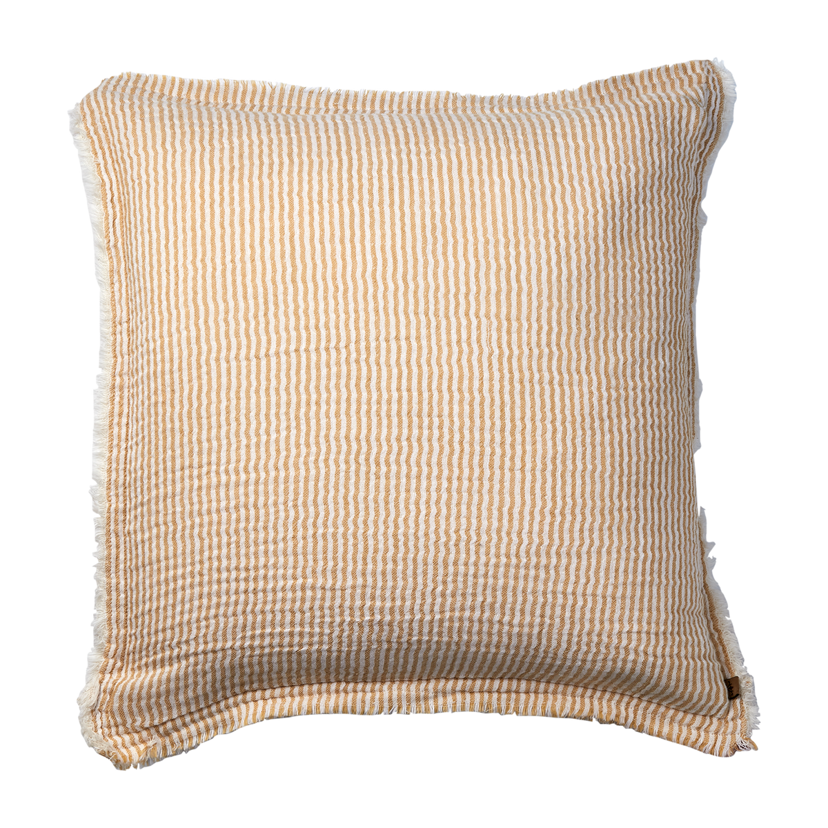 LINE kuddfodral i gul och vit randig bomull 50x50 cm