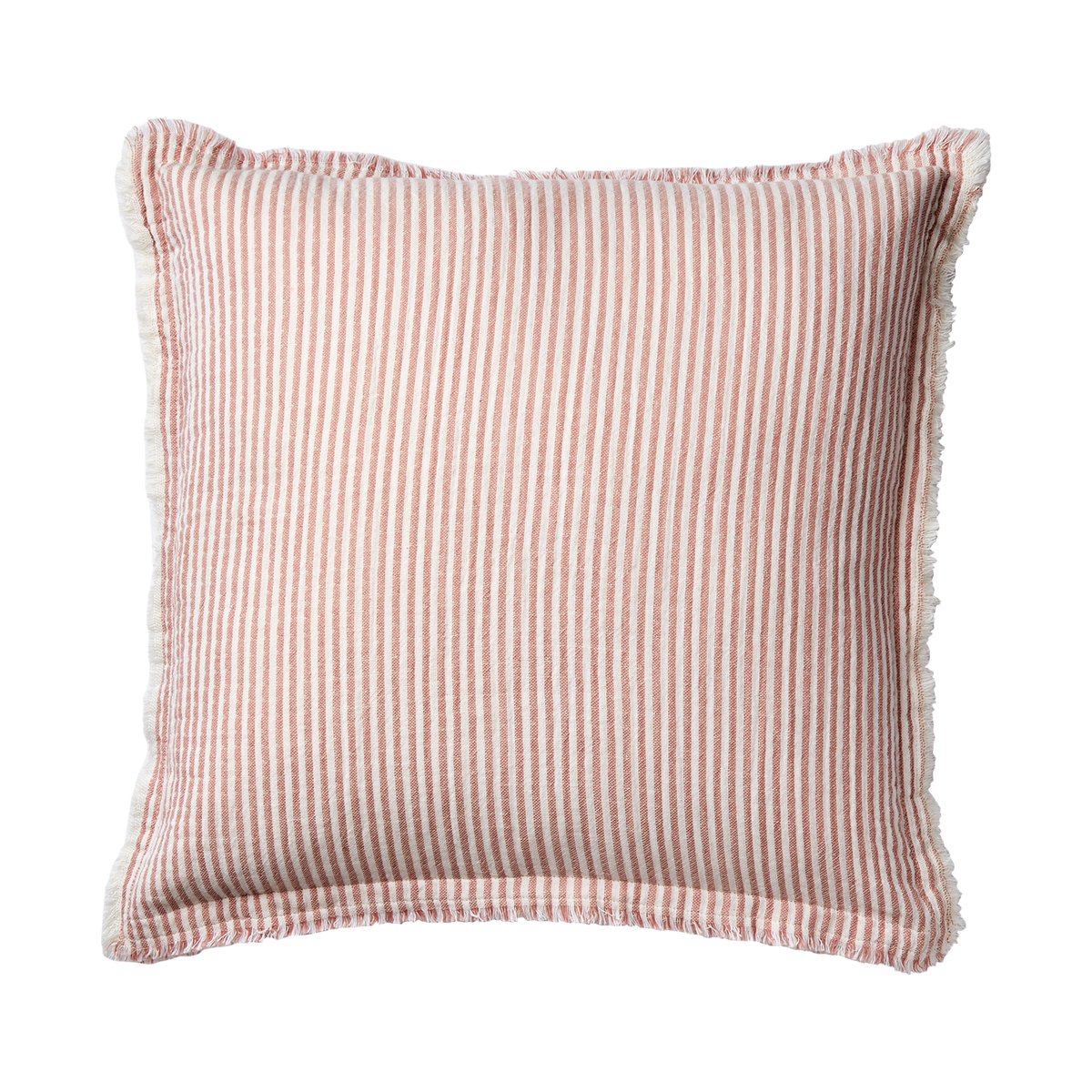 LINE kuddfodral 50x50 cm i rosa och vitrandig bomull med fransar