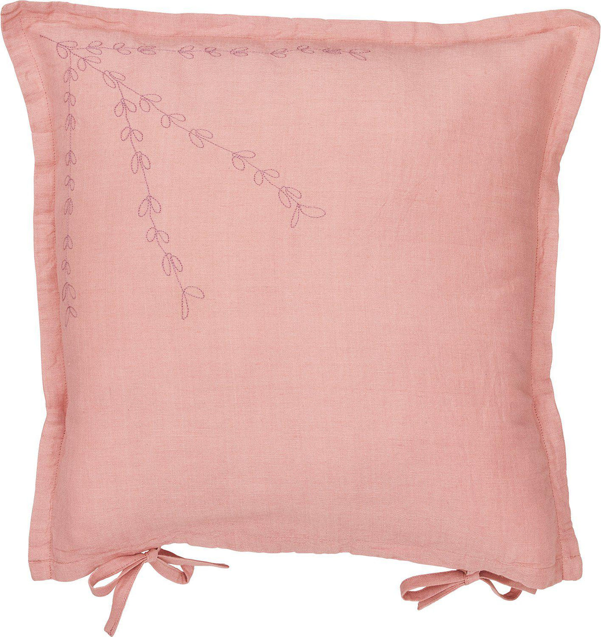 Rosa Amie kuddfodral i halvlinne med knytband och broderat mönster 45x45 cm
