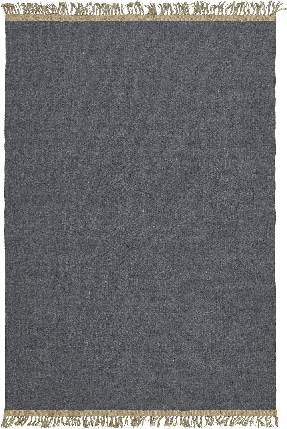 Slätvävd grå ullmatta Ian 170x240 cm med dekorativa fransar