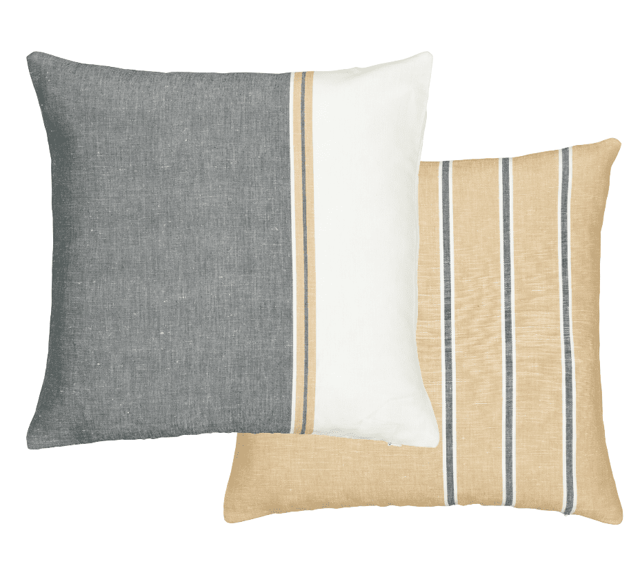Caisa kuddfodral 2-pack i halvlinne med ränder i kanel och grått