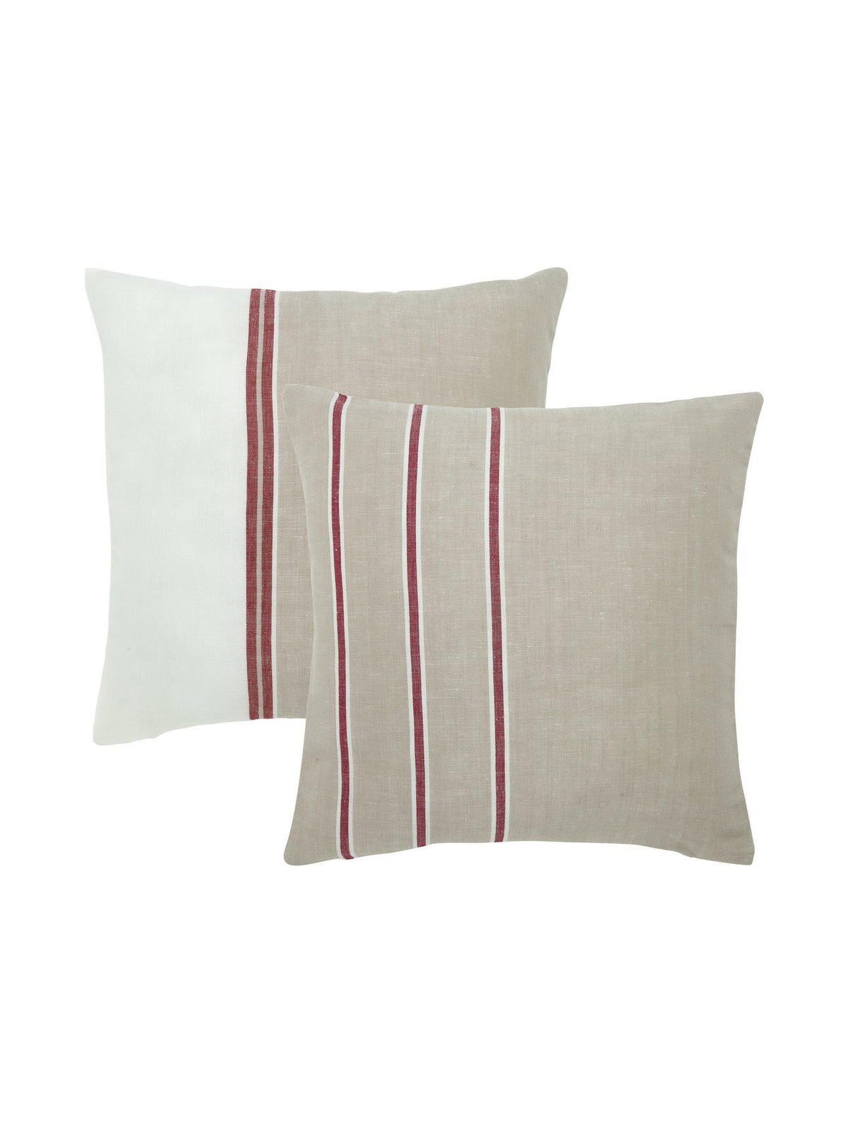 Caisa kuddfodral 2-pack i linne med röda ränder på beige bakgrund
