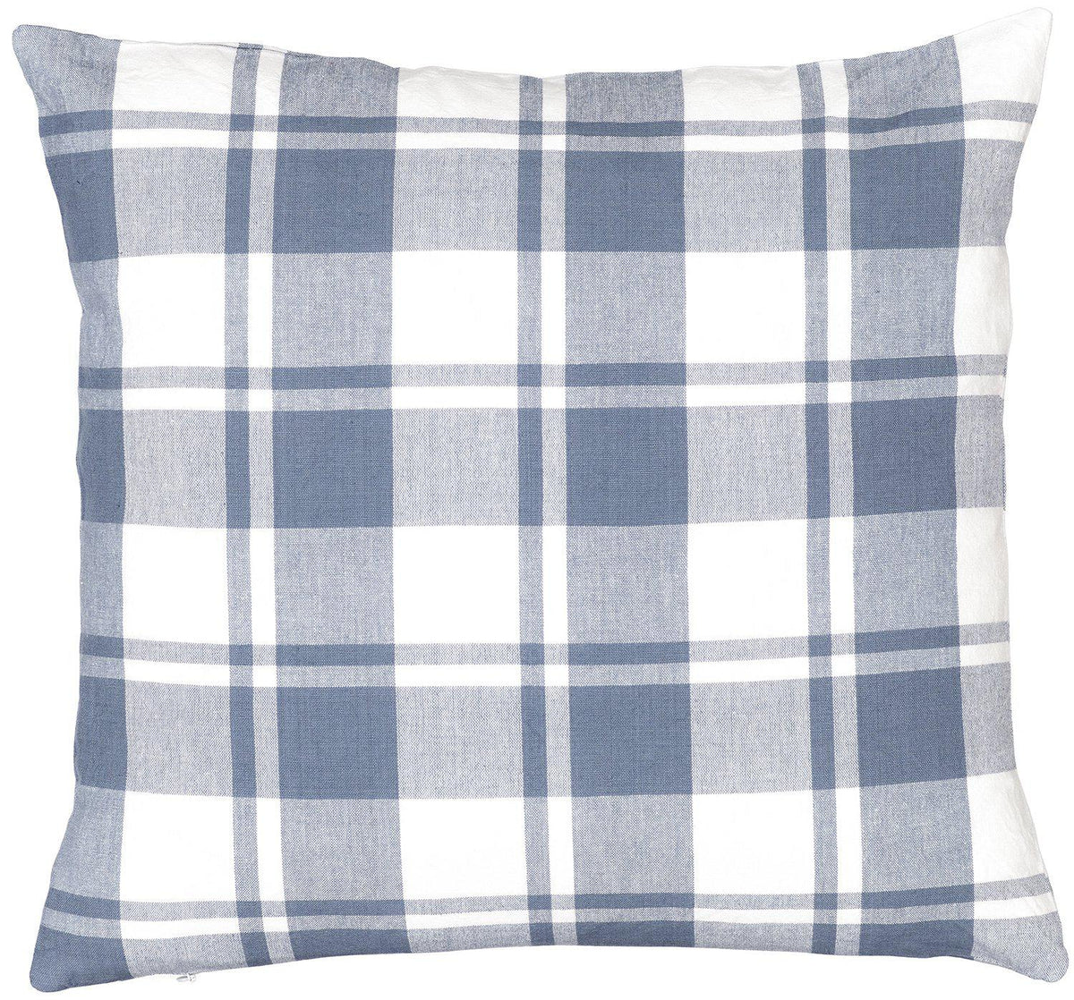 Blårutigt Edda kuddfodral i denim med garnfärgade rutor och tvättad look