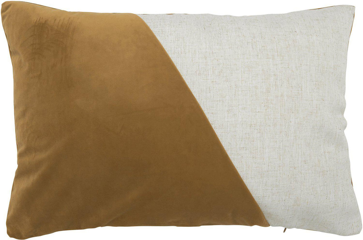 Inger kuddfodral i brunt och beige med sammet och linnelook