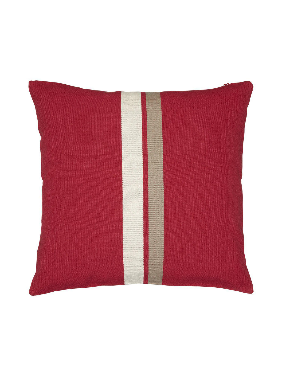 Majken kuddfodral röd 50x50 cm med vita och beige vertikala ränder