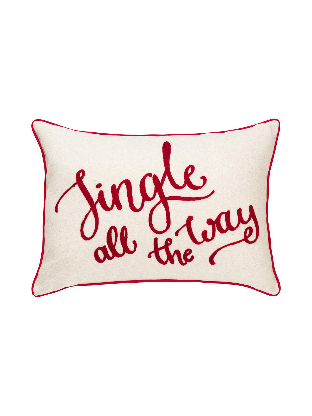 Jingle kuddfodral röd och beige med texten Jingle all the way