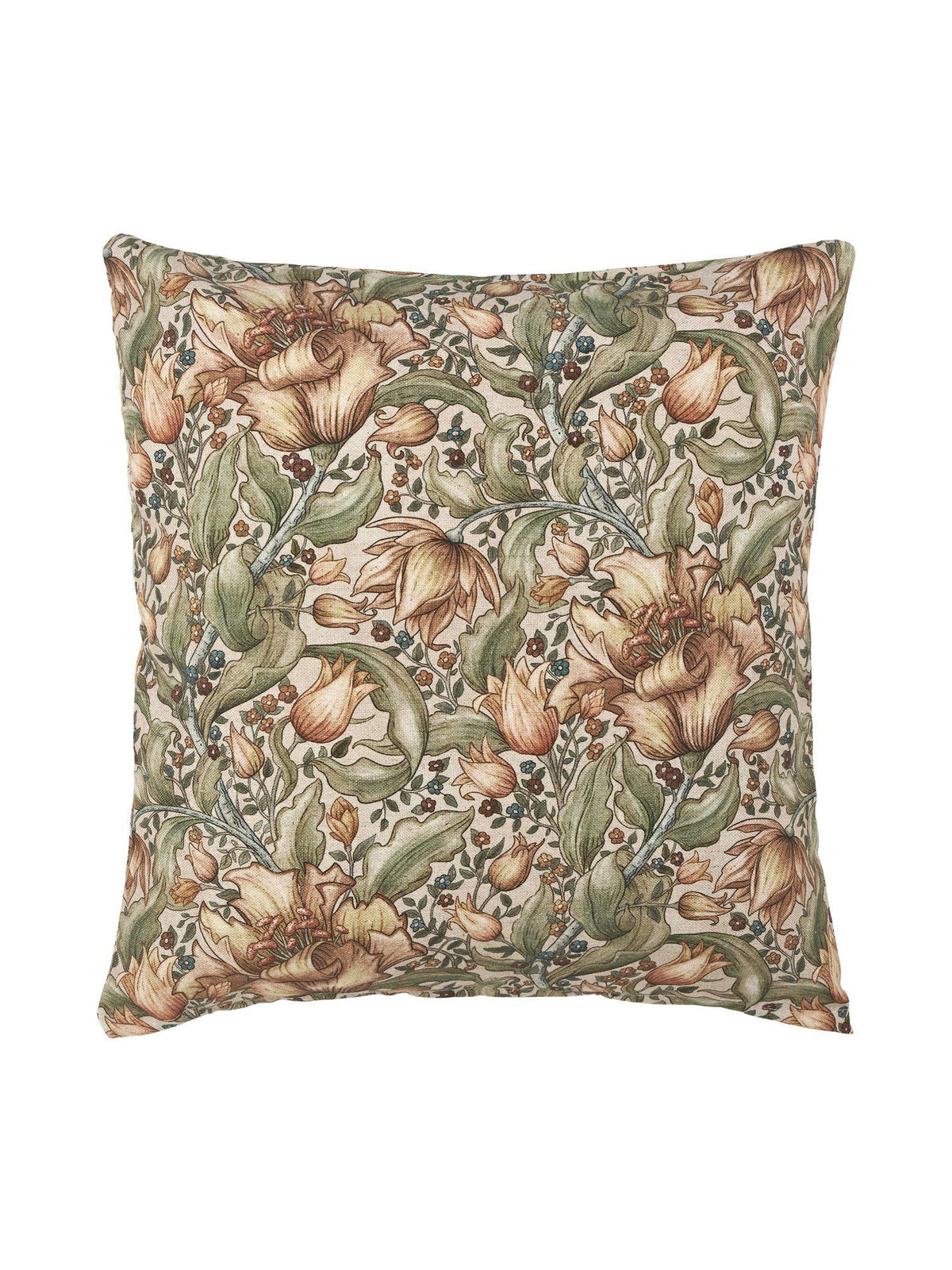 Mönstrat Theo kuddfodral i beige med blommor och gröna blad