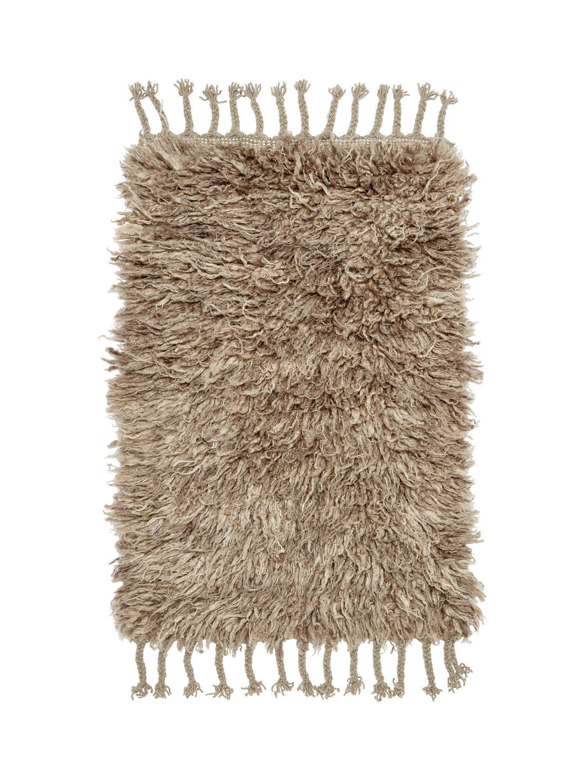 Dylan ullmatta beige 60x90 cm sett framifrån med fransar