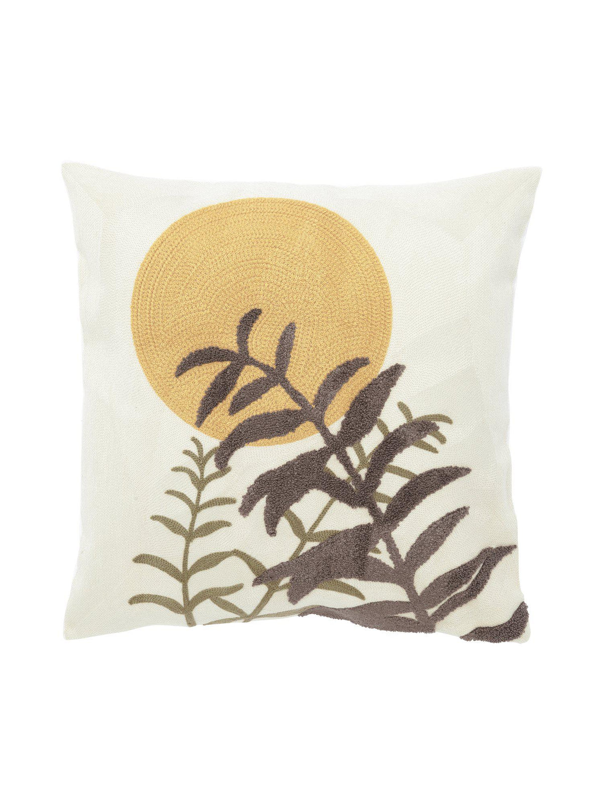 Zen Kuddfodral Saffran 45x45cm med broderat mönster av löv och sol