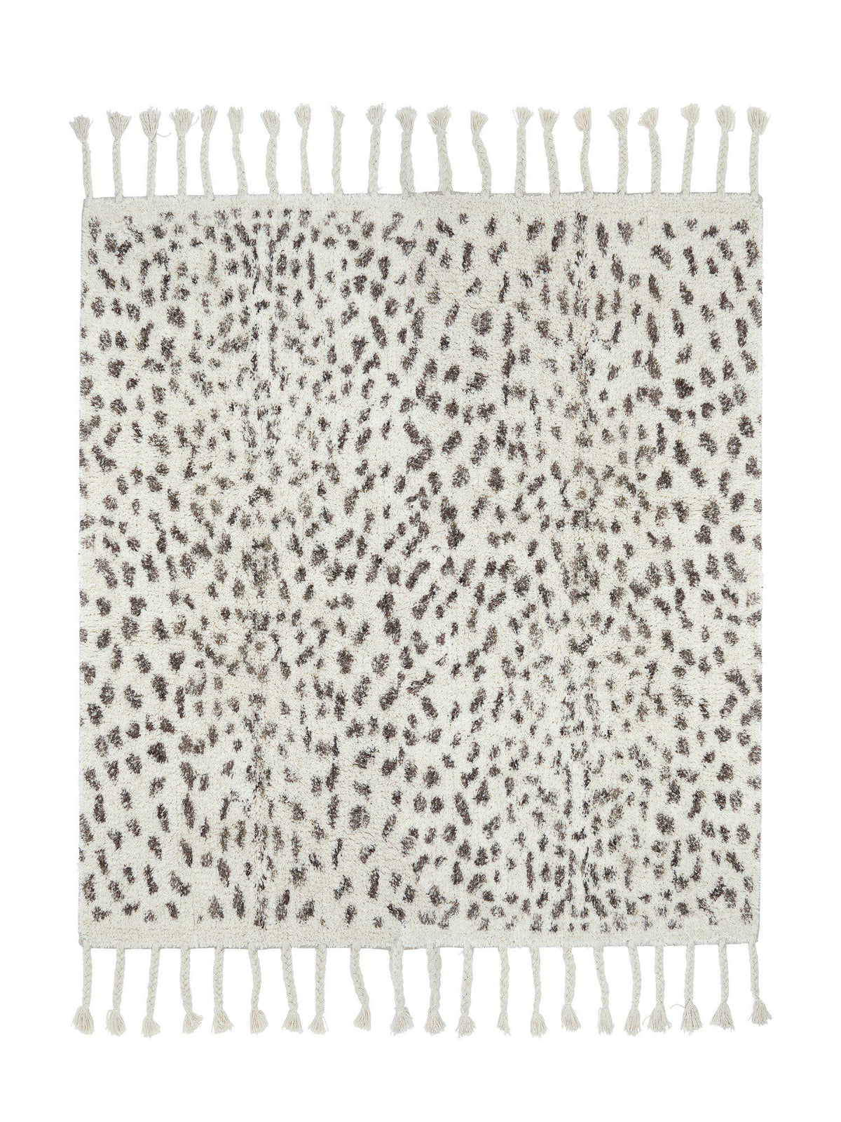 Kirk matta offwhite 200x300 cm med prickigt mönster och fransar sedd framifrån