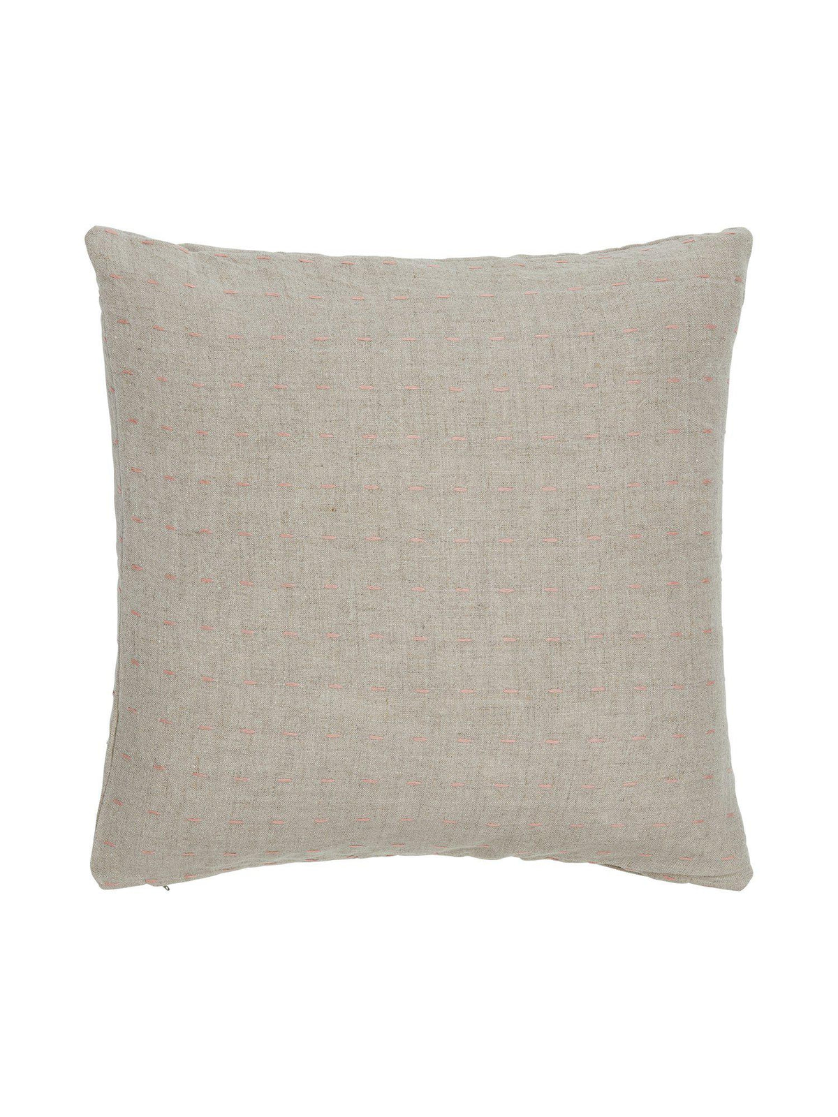Harriet kudde korall 50x50cm i beige linne med dekorativ rosa brodyr