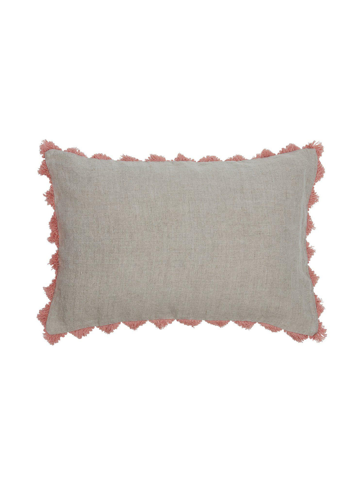 Ida kuddfodral i linne 40x60cm med dekorativa korallfärgade fransar