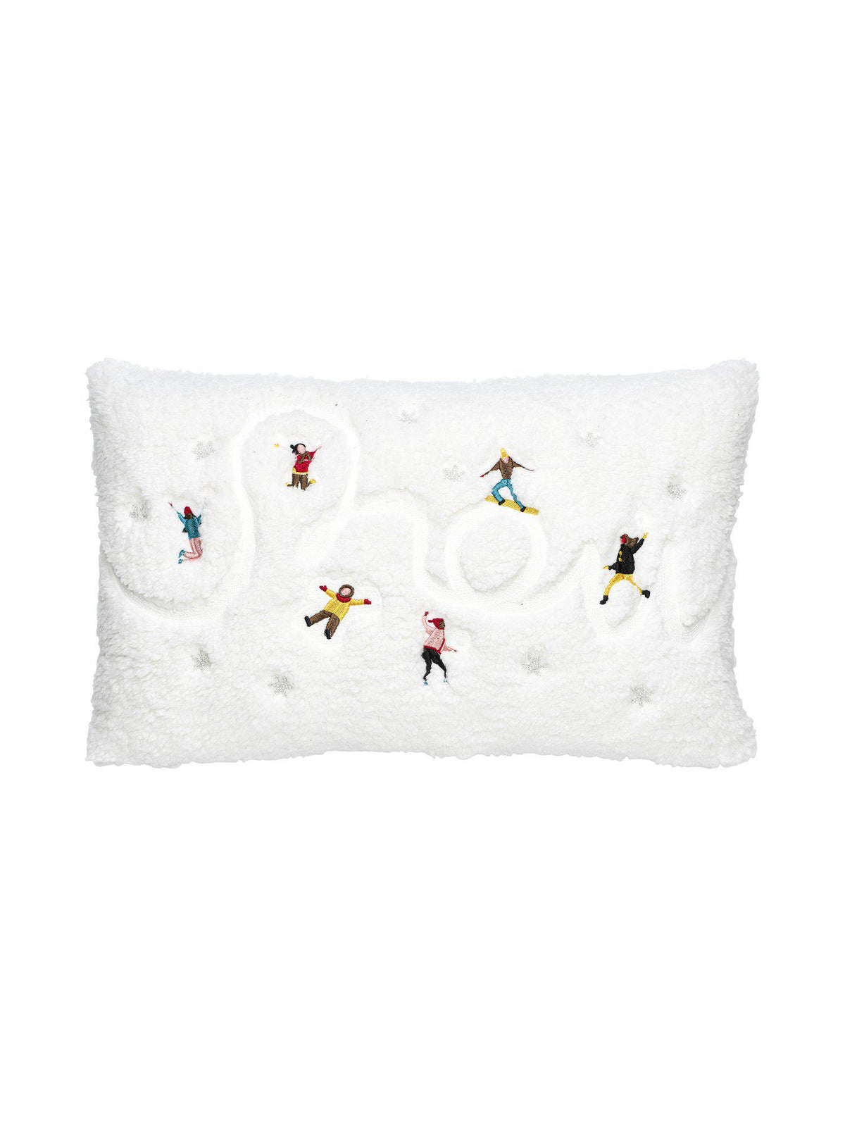Whistler kuddfodral i offwhite teddy med broderade skidåkare