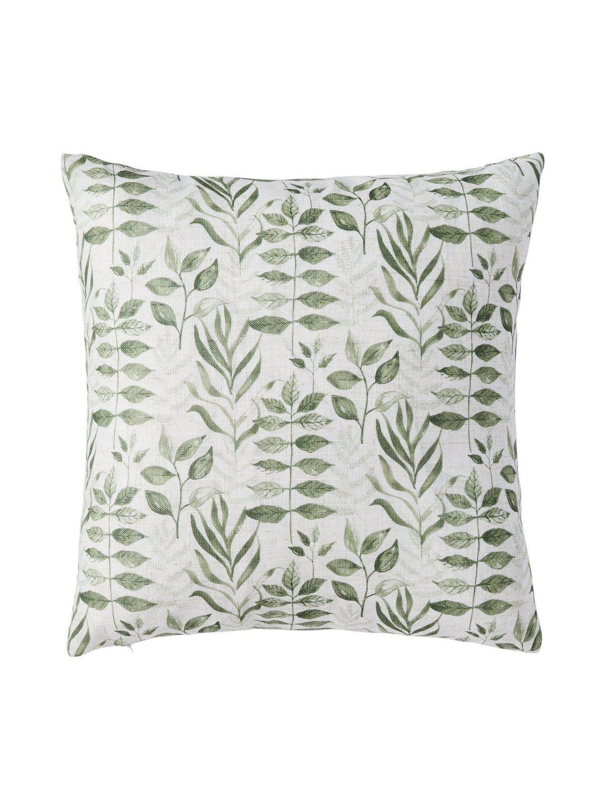 Filippa kuddfodral mossa 45x45 cm med grönt naturnära bladmönster på vit bakgrund