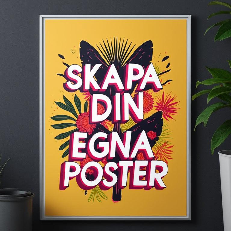 Skapa din egna poster i vit ram med text och blommor i gul bakgrund