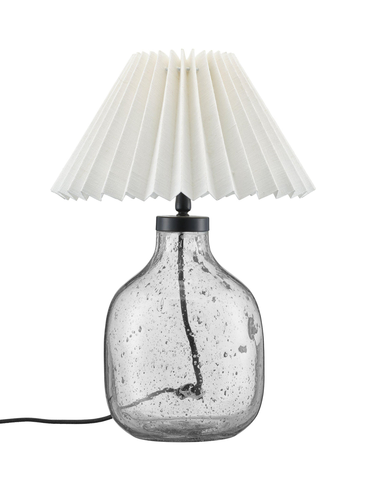 Groove bordslampa i klart bubbligt glas med offwhite lampskärm Ines