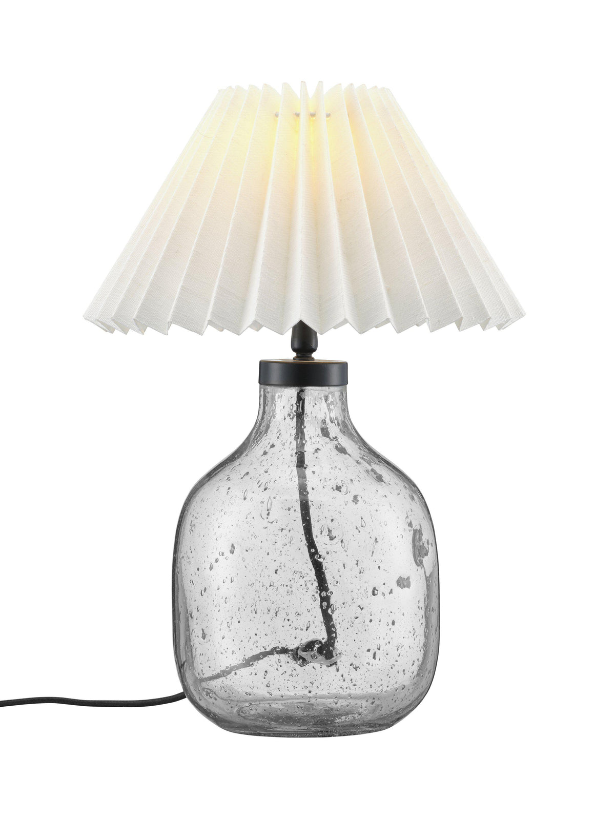 Närbild på handgjord glasfot till Groove bordslampa med sandeffekt