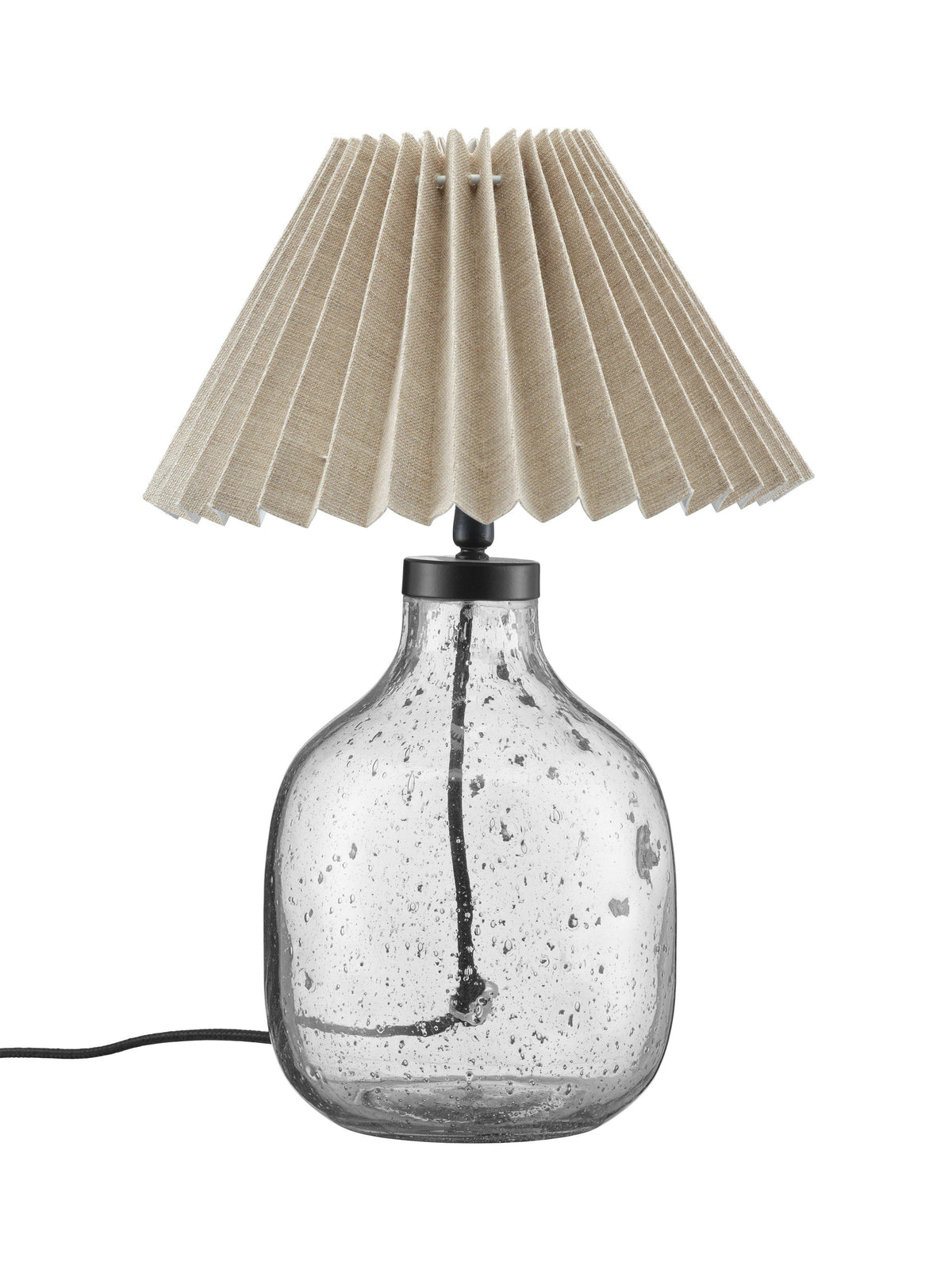 Groove bordlampa med handgjord glasfot och beige plisserad lampskärm