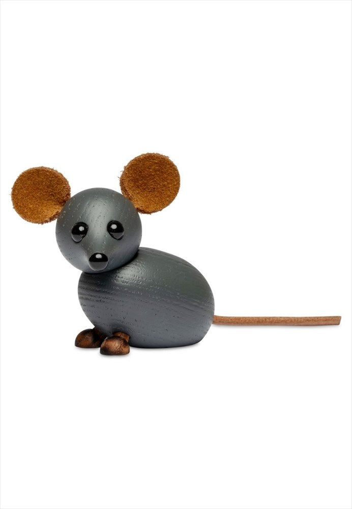 The House Mouse trädekoration grå i profil med läderöron