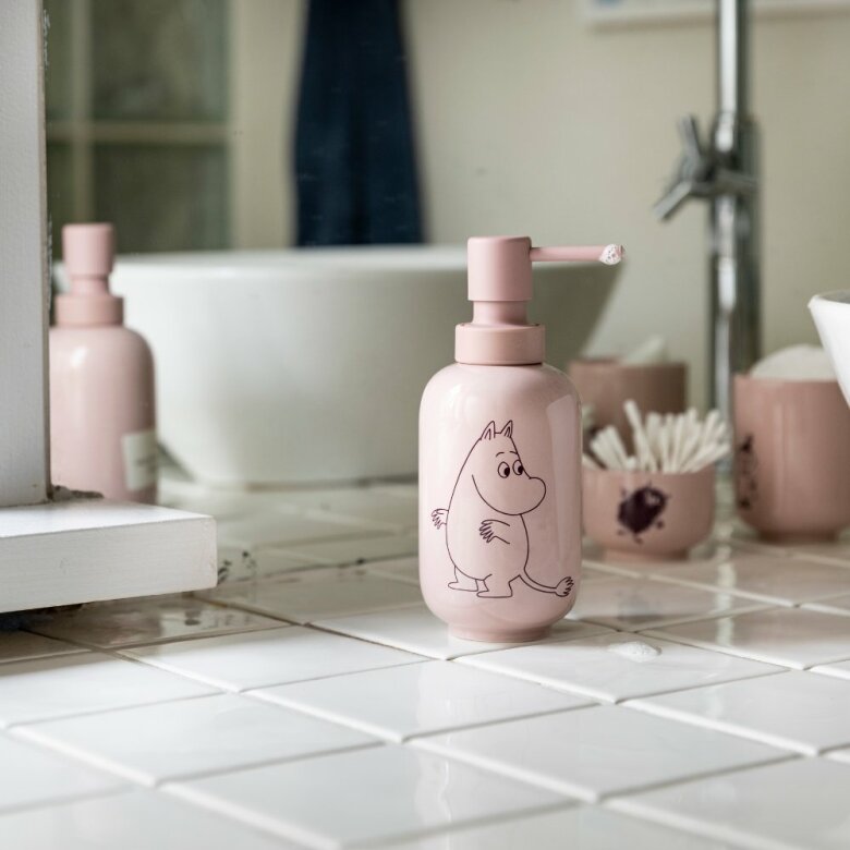 Mumin tvålpump 350 ml i rosa keramik för snygg badrumsinredning