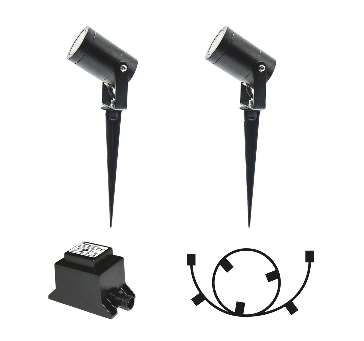 LightsOn Start pack med två svarta Luna markspottar och transformator