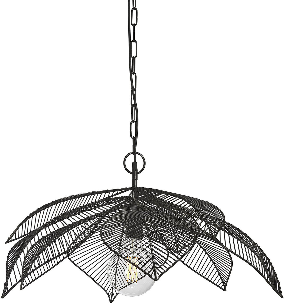 Närbild på Elm taklampa 70cm i matt svart finish med mönstrade metallöv