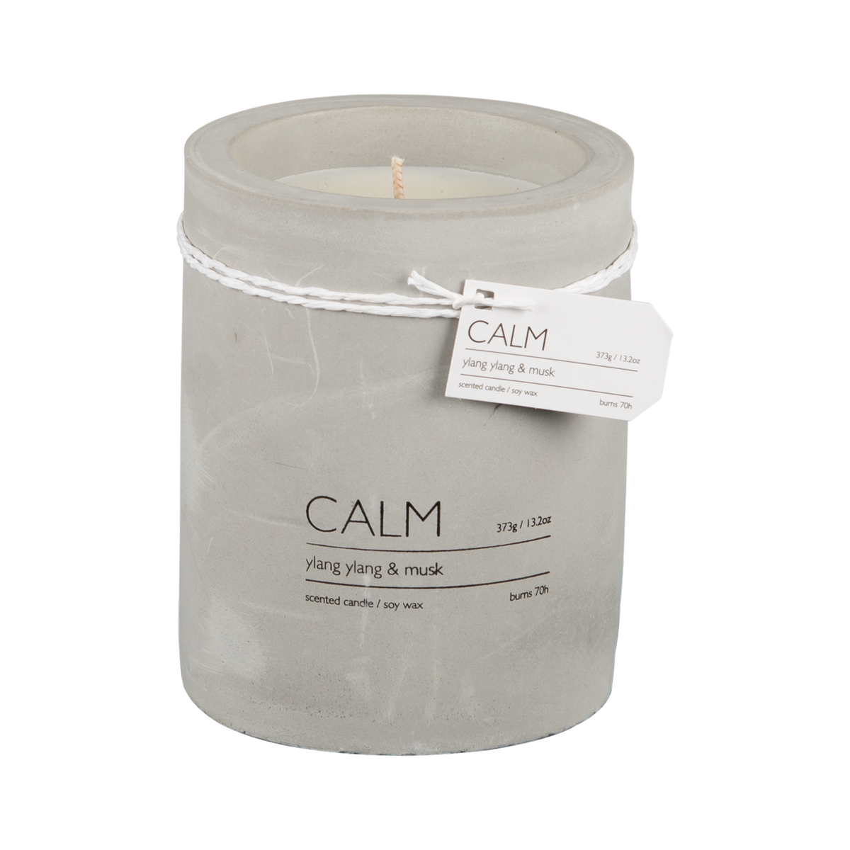 Närbild på CALM doftljus ylang ylang och musk i stilren design