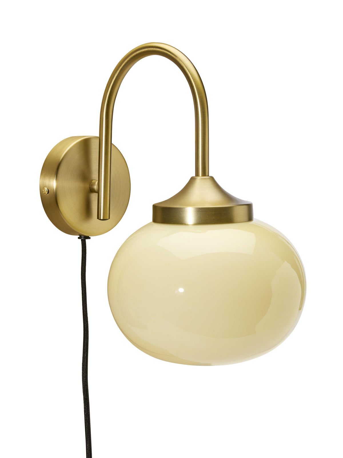 Elsy vägglampa 26cm i mässing med rund krämfärgad glasskärm