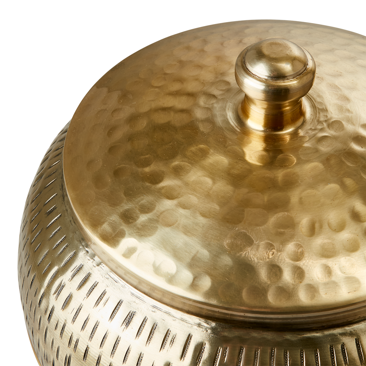 Toppvy av ELDORADO urna med det eleganta mässingsfärgade locket