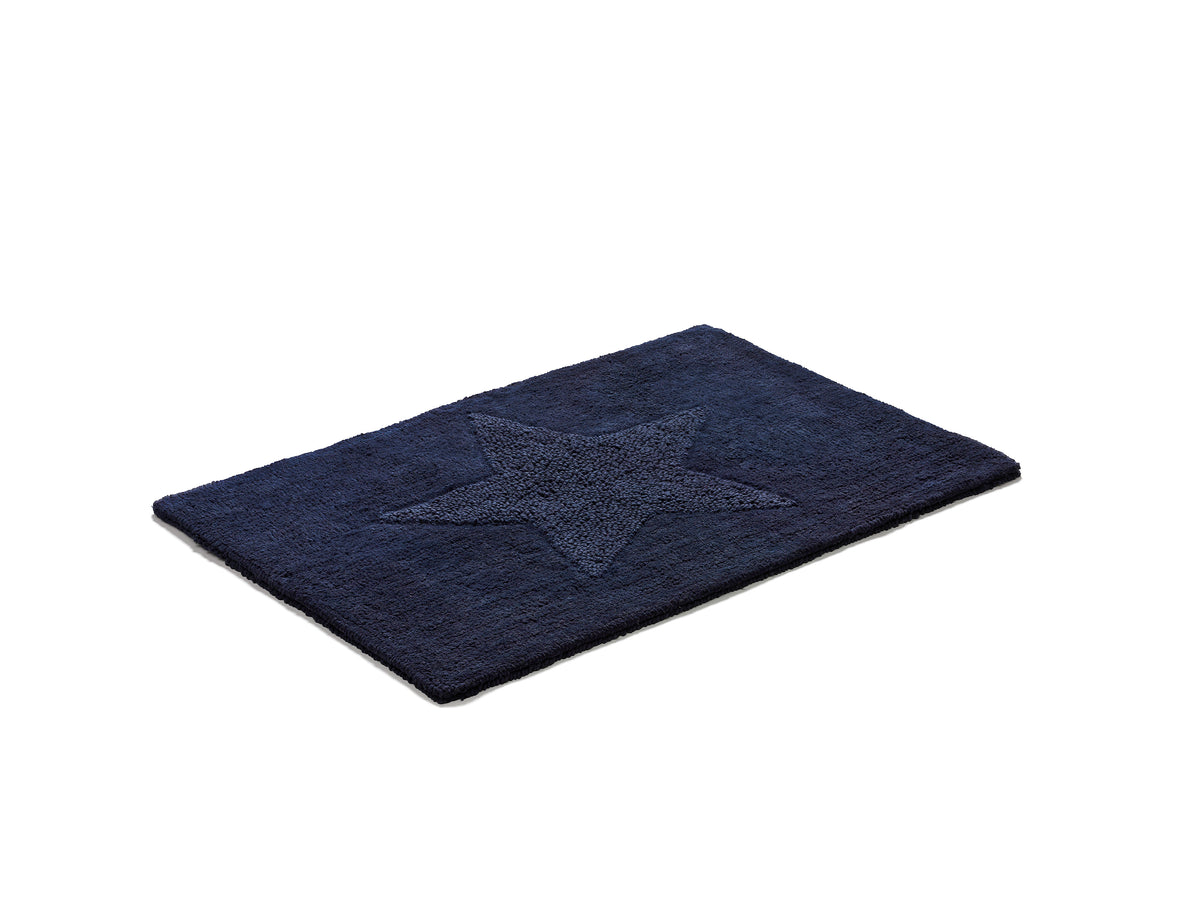 Mörkblå vändbar badrumsmatta Star 50x70 cm i bomull med stjärnmönster